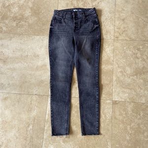 Button fly black acid wash distressed jesns